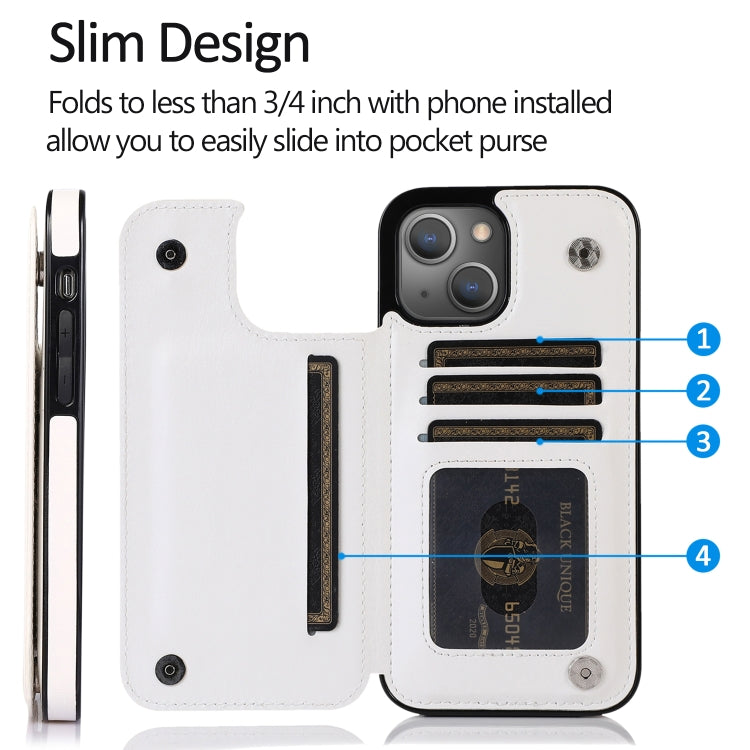 For iPhone 13 Pro Max Double Buckle Shockproof PU Protective Case with Card Slots & Holder
