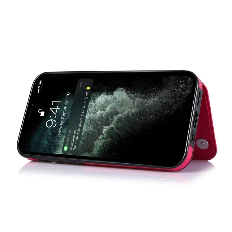 For iPhone 13 Pro Max Double Buckle Shockproof PU Protective Case with Card Slots & Holder