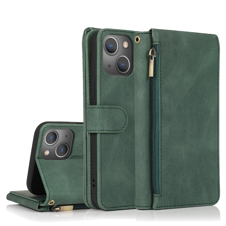For iPhone 13 mini Skin-feel Crazy Horse Texture Zipper Wallet Bag Horizontal Flip Leather Case with Holder & Card Slots & Wallet & Lanyard