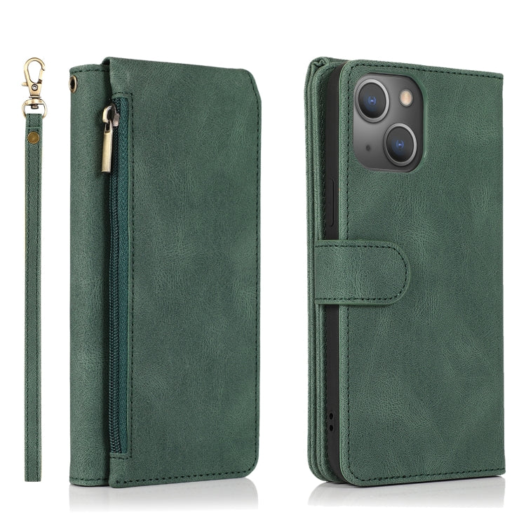 For iPhone 13 mini Skin-feel Crazy Horse Texture Zipper Wallet Bag Horizontal Flip Leather Case with Holder & Card Slots & Wallet & Lanyard
