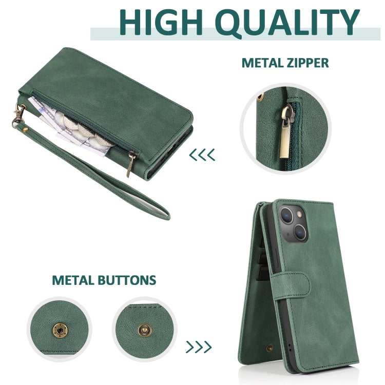 For iPhone 13 mini Skin-feel Crazy Horse Texture Zipper Wallet Bag Horizontal Flip Leather Case with Holder & Card Slots & Wallet & Lanyard