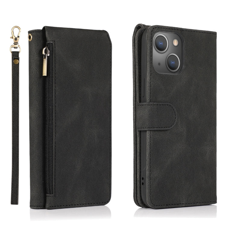 For iPhone 13 mini Skin-feel Crazy Horse Texture Zipper Wallet Bag Horizontal Flip Leather Case with Holder & Card Slots & Wallet & Lanyard