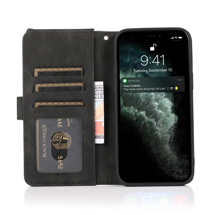 For iPhone 13 mini Skin-feel Crazy Horse Texture Zipper Wallet Bag Horizontal Flip Leather Case with Holder & Card Slots & Wallet & Lanyard