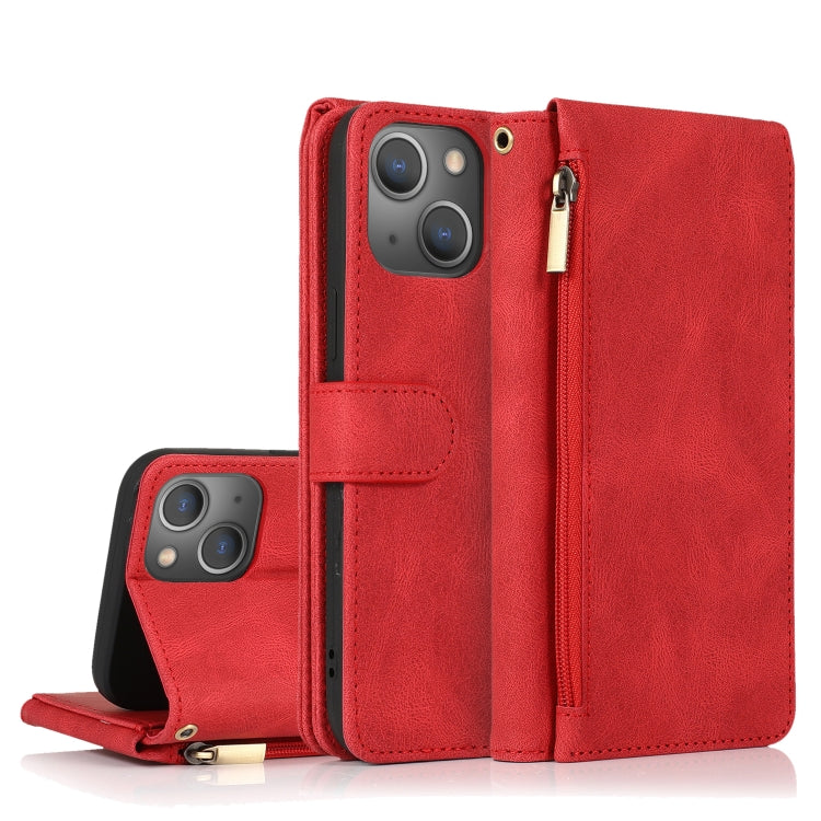 For iPhone 13 mini Skin-feel Crazy Horse Texture Zipper Wallet Bag Horizontal Flip Leather Case with Holder & Card Slots & Wallet & Lanyard