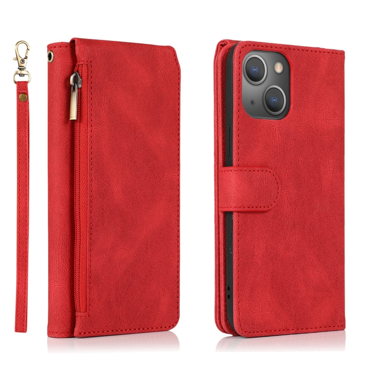 For iPhone 13 mini Skin-feel Crazy Horse Texture Zipper Wallet Bag Horizontal Flip Leather Case with Holder & Card Slots & Wallet & Lanyard