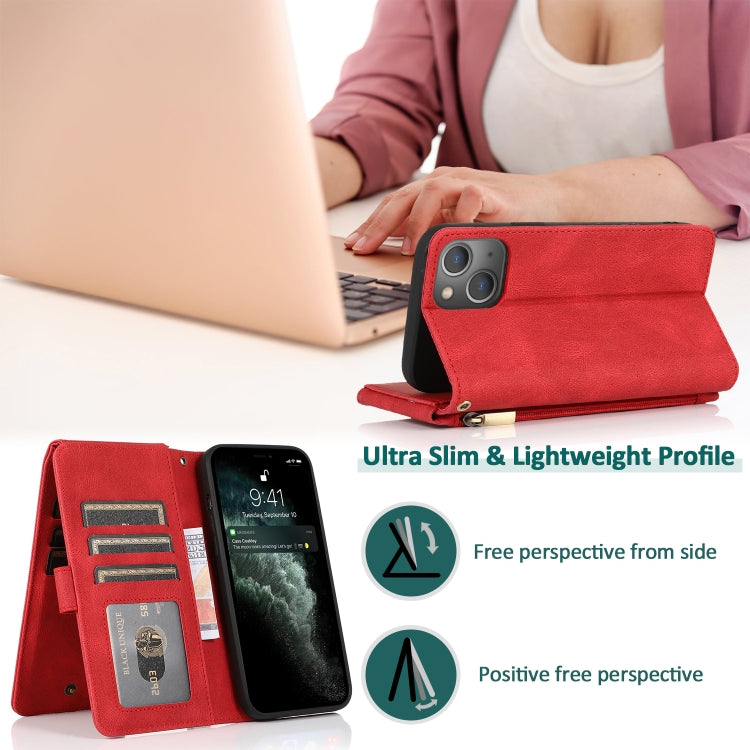 For iPhone 13 mini Skin-feel Crazy Horse Texture Zipper Wallet Bag Horizontal Flip Leather Case with Holder & Card Slots & Wallet & Lanyard