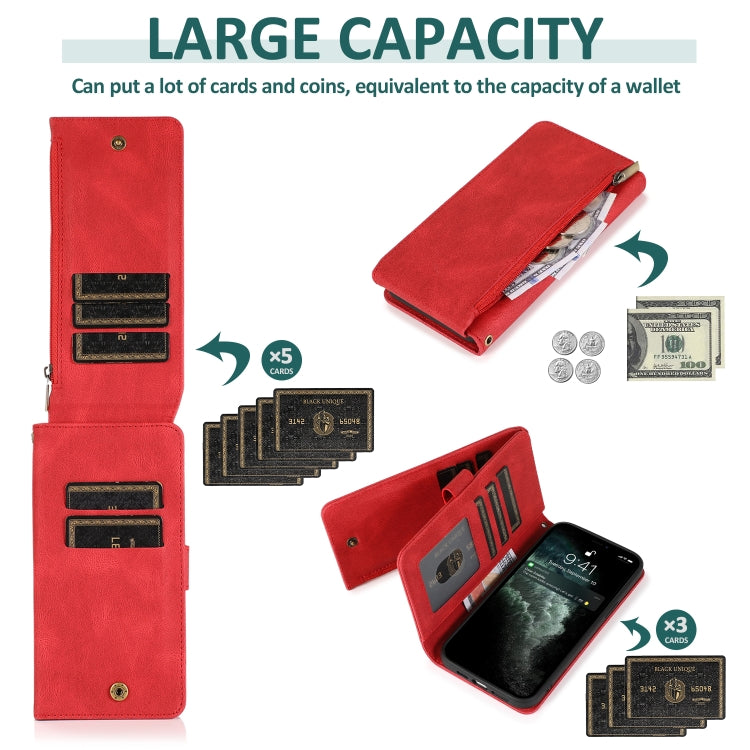 For iPhone 13 mini Skin-feel Crazy Horse Texture Zipper Wallet Bag Horizontal Flip Leather Case with Holder & Card Slots & Wallet & Lanyard