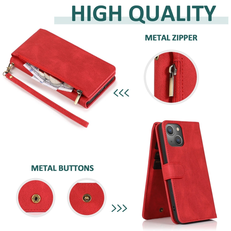 For iPhone 13 mini Skin-feel Crazy Horse Texture Zipper Wallet Bag Horizontal Flip Leather Case with Holder & Card Slots & Wallet & Lanyard