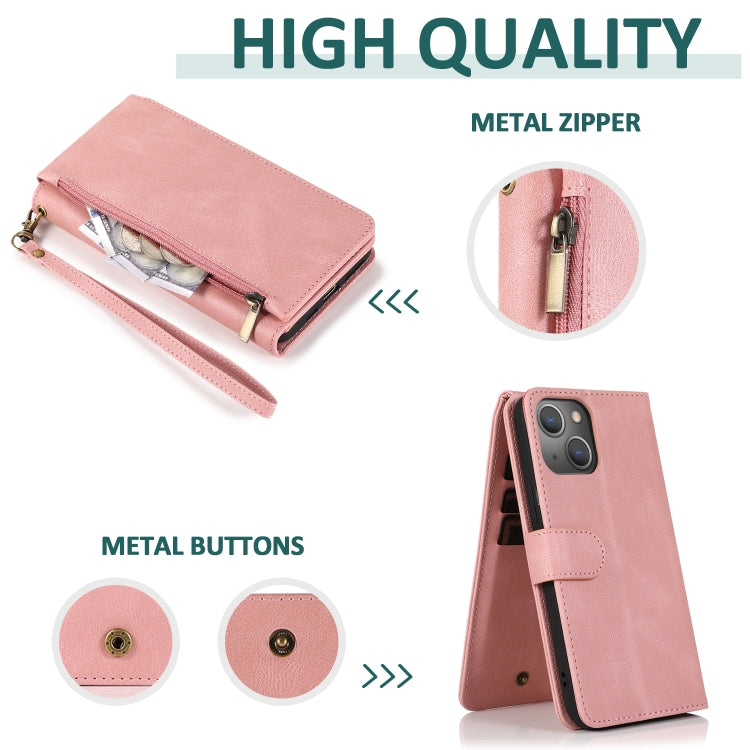 For iPhone 13 mini Skin-feel Crazy Horse Texture Zipper Wallet Bag Horizontal Flip Leather Case with Holder & Card Slots & Wallet & Lanyard