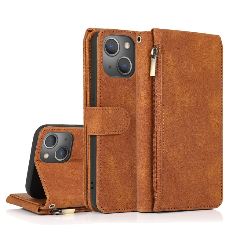 For iPhone 13 mini Skin-feel Crazy Horse Texture Zipper Wallet Bag Horizontal Flip Leather Case with Holder & Card Slots & Wallet & Lanyard