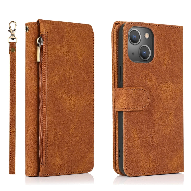 For iPhone 13 mini Skin-feel Crazy Horse Texture Zipper Wallet Bag Horizontal Flip Leather Case with Holder & Card Slots & Wallet & Lanyard