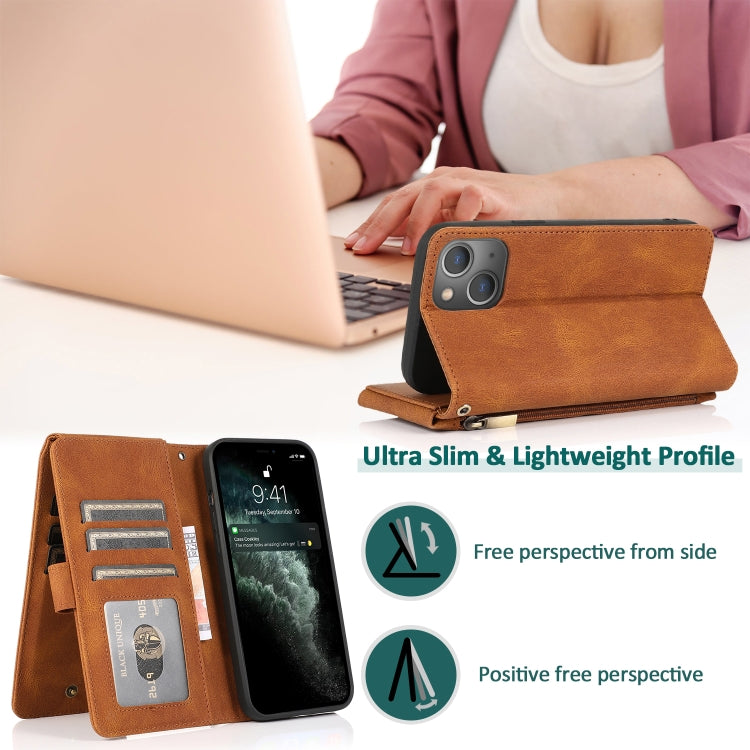 For iPhone 13 mini Skin-feel Crazy Horse Texture Zipper Wallet Bag Horizontal Flip Leather Case with Holder & Card Slots & Wallet & Lanyard