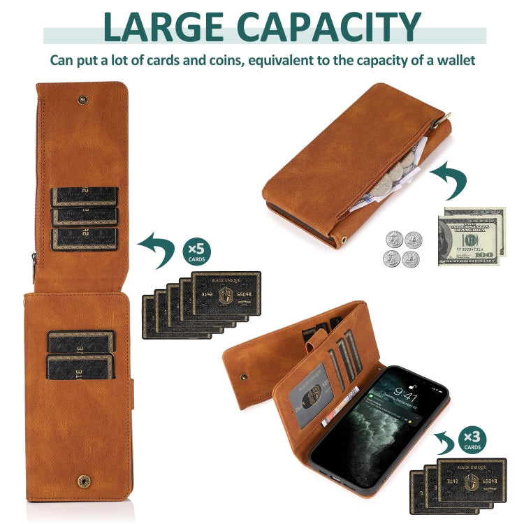 For iPhone 13 mini Skin-feel Crazy Horse Texture Zipper Wallet Bag Horizontal Flip Leather Case with Holder & Card Slots & Wallet & Lanyard