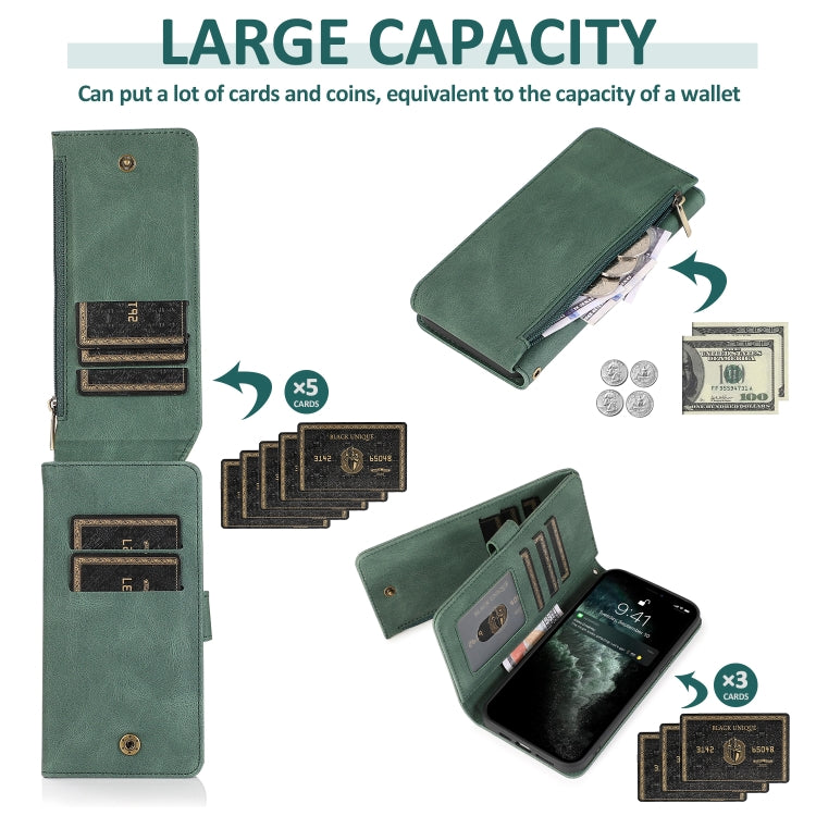 For iPhone 13 Pro Skin-feel Crazy Horse Texture Zipper Wallet Bag Horizontal Flip Leather Case with Holder & Card Slots & Wallet & Lanyard