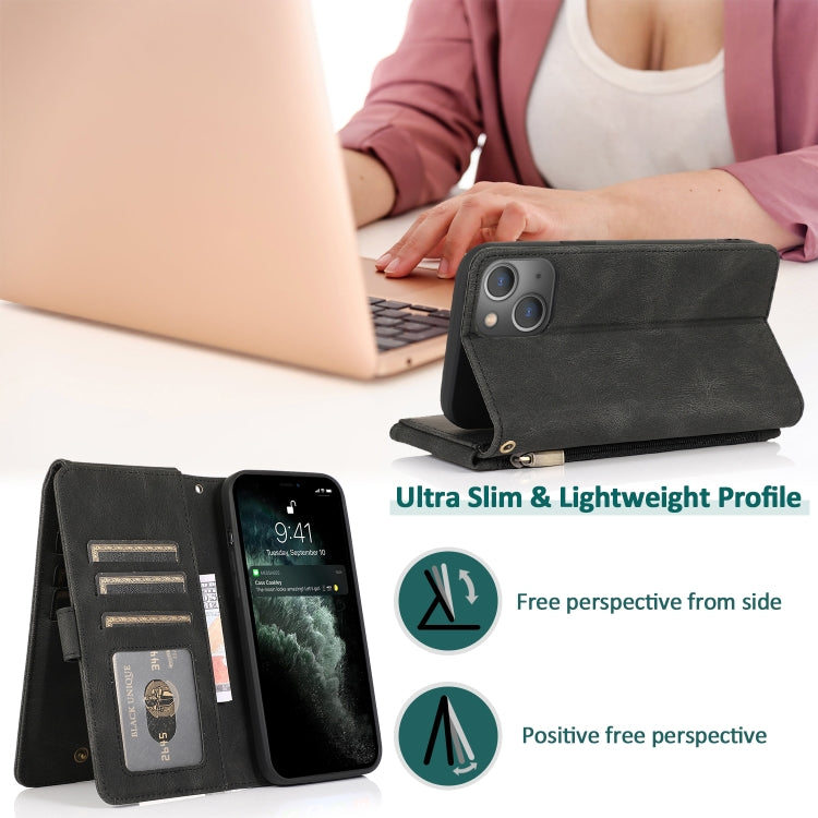 For iPhone 13 Pro Skin-feel Crazy Horse Texture Zipper Wallet Bag Horizontal Flip Leather Case with Holder & Card Slots & Wallet & Lanyard