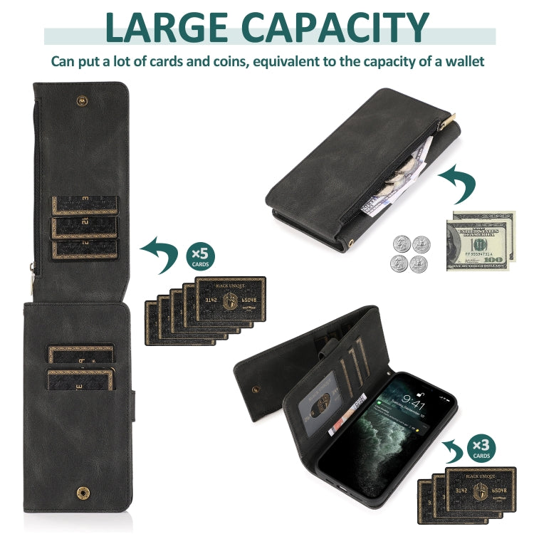 For iPhone 13 Pro Skin-feel Crazy Horse Texture Zipper Wallet Bag Horizontal Flip Leather Case with Holder & Card Slots & Wallet & Lanyard