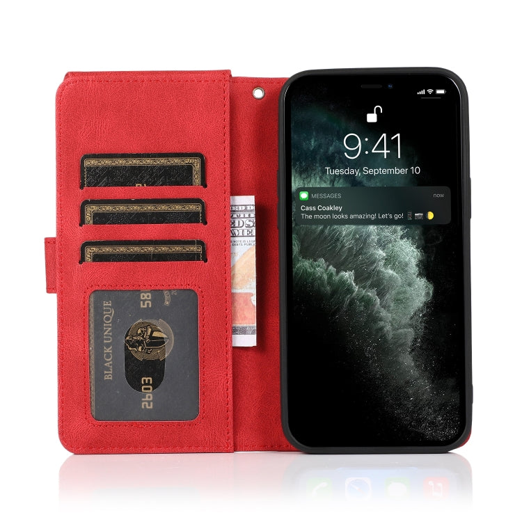 For iPhone 13 Pro Skin-feel Crazy Horse Texture Zipper Wallet Bag Horizontal Flip Leather Case with Holder & Card Slots & Wallet & Lanyard