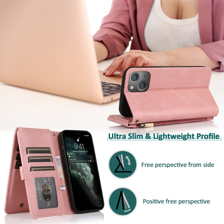For iPhone 13 Pro Skin-feel Crazy Horse Texture Zipper Wallet Bag Horizontal Flip Leather Case with Holder & Card Slots & Wallet & Lanyard