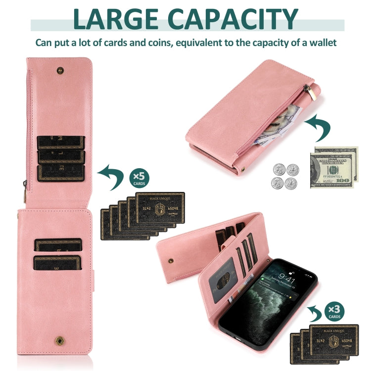 For iPhone 13 Pro Skin-feel Crazy Horse Texture Zipper Wallet Bag Horizontal Flip Leather Case with Holder & Card Slots & Wallet & Lanyard
