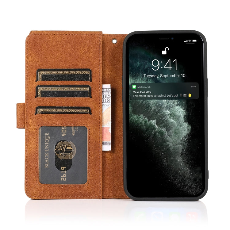 For iPhone 13 Pro Skin-feel Crazy Horse Texture Zipper Wallet Bag Horizontal Flip Leather Case with Holder & Card Slots & Wallet & Lanyard
