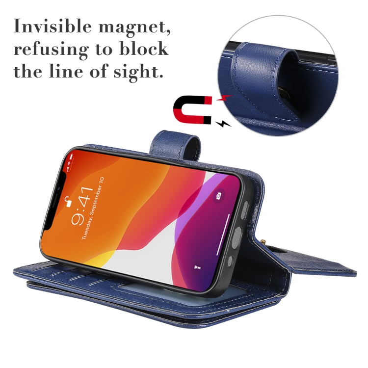 For iPhone 13 mini Multifunctional Magnetic Copper Buckle Horizontal Flip Solid Color Leather Case with 10 Card Slots & Wallet & Holder & Photo Frame