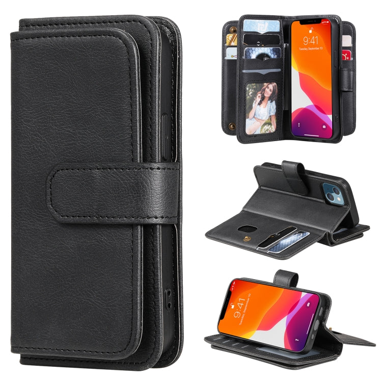 For iPhone 13 mini Multifunctional Magnetic Copper Buckle Horizontal Flip Solid Color Leather Case with 10 Card Slots & Wallet & Holder & Photo Frame