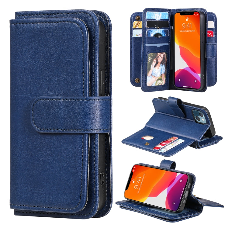For iPhone 13 mini Multifunctional Magnetic Copper Buckle Horizontal Flip Solid Color Leather Case with 10 Card Slots & Wallet & Holder & Photo Frame