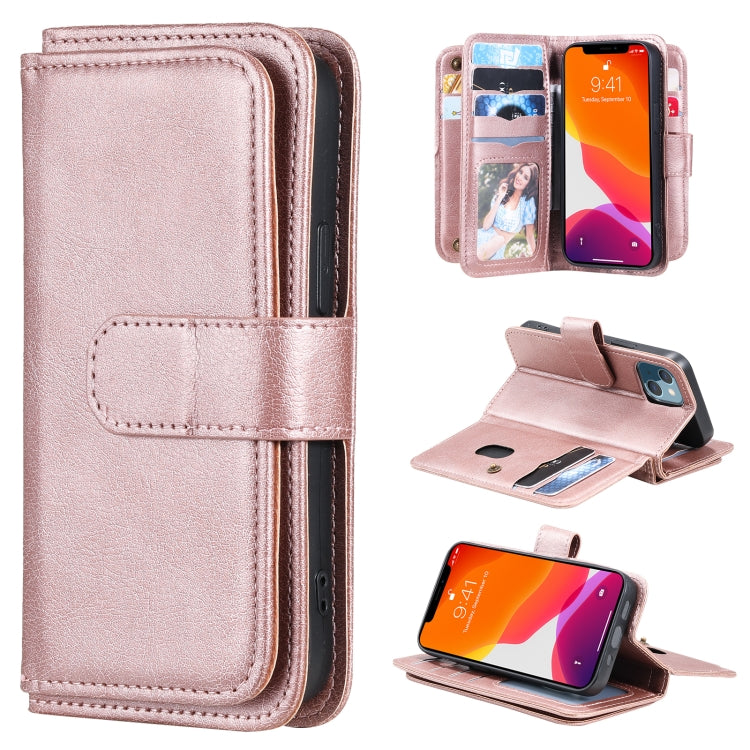 For iPhone 13 mini Multifunctional Magnetic Copper Buckle Horizontal Flip Solid Color Leather Case with 10 Card Slots & Wallet & Holder & Photo Frame