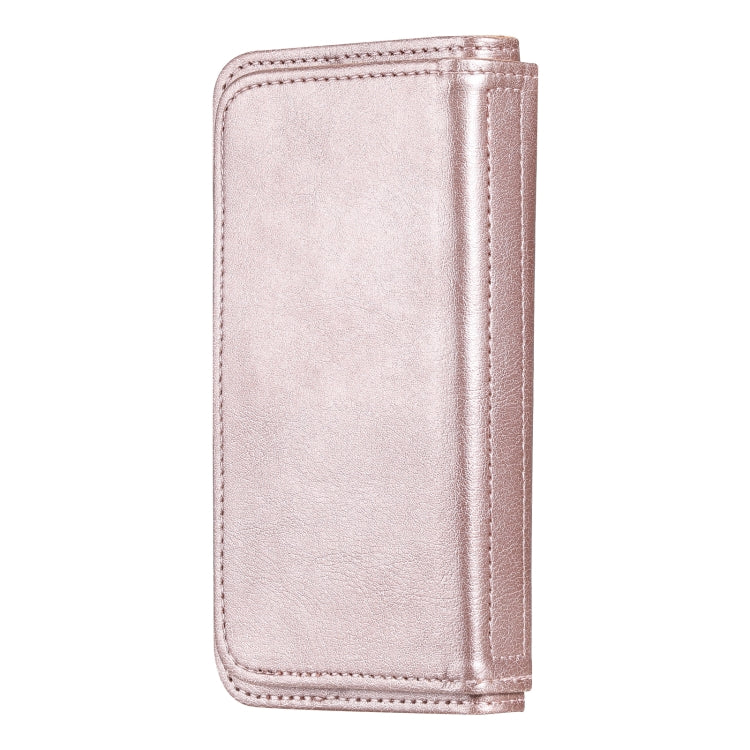 For iPhone 13 mini Multifunctional Magnetic Copper Buckle Horizontal Flip Solid Color Leather Case with 10 Card Slots & Wallet & Holder & Photo Frame