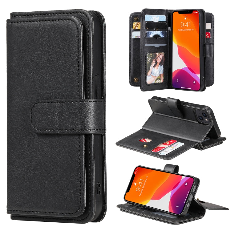 For iPhone 13 Multifunctional Magnetic Copper Buckle Horizontal Flip Solid Color Leather Case with 10 Card Slots & Wallet & Holder & Photo Frame