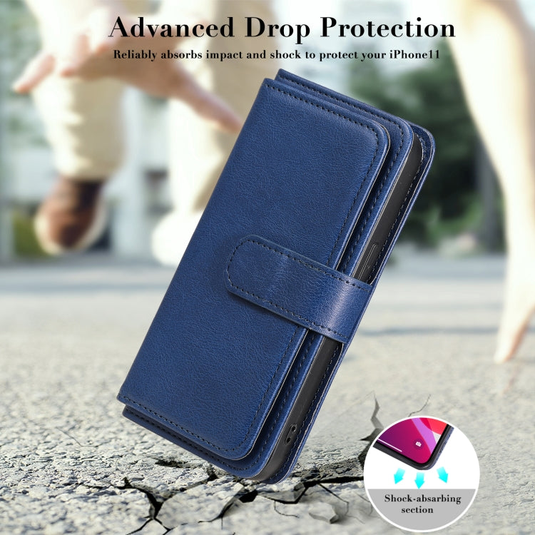 For iPhone 13 Multifunctional Magnetic Copper Buckle Horizontal Flip Solid Color Leather Case with 10 Card Slots & Wallet & Holder & Photo Frame