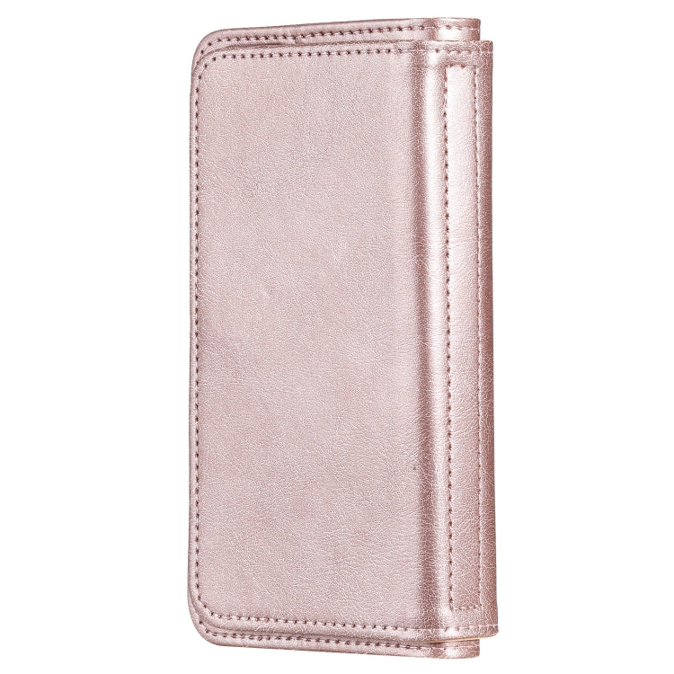 For iPhone 13 Multifunctional Magnetic Copper Buckle Horizontal Flip Solid Color Leather Case with 10 Card Slots & Wallet & Holder & Photo Frame