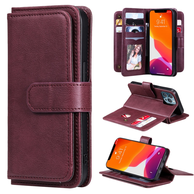 For iPhone 13 Pro Multifunctional Magnetic Copper Buckle Horizontal Flip Solid Color Leather Case with 10 Card Slots & Wallet & Holder & Photo Frame