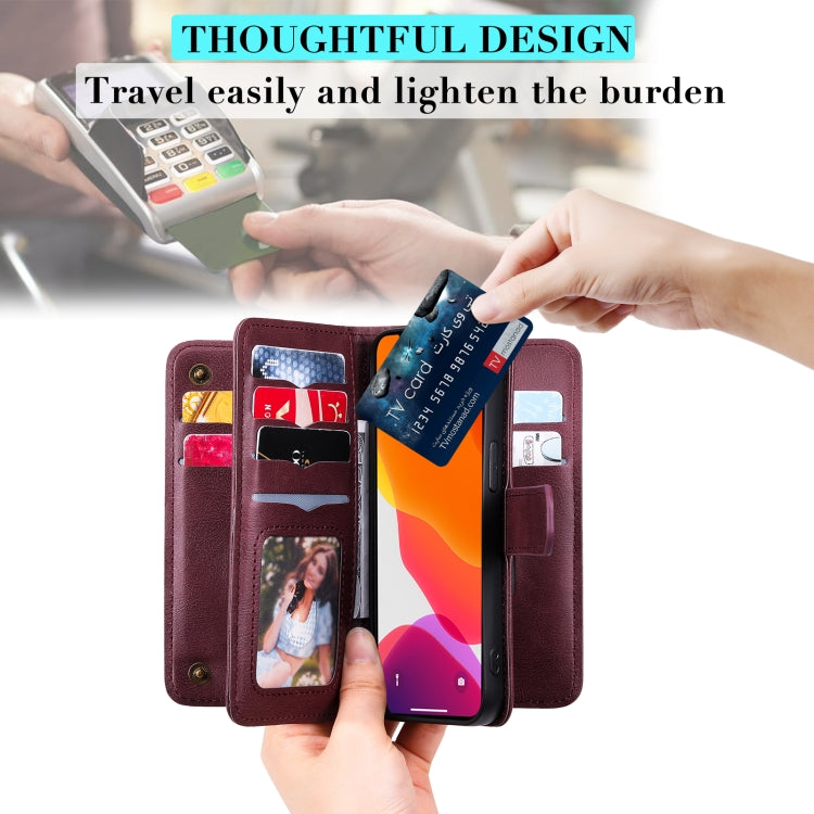 For iPhone 13 Pro Multifunctional Magnetic Copper Buckle Horizontal Flip Solid Color Leather Case with 10 Card Slots & Wallet & Holder & Photo Frame