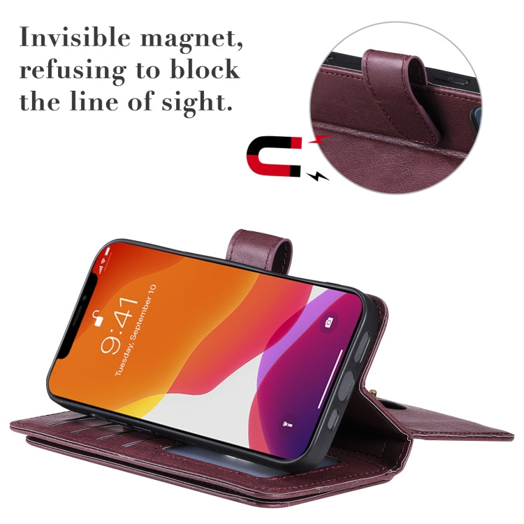 For iPhone 13 Pro Multifunctional Magnetic Copper Buckle Horizontal Flip Solid Color Leather Case with 10 Card Slots & Wallet & Holder & Photo Frame