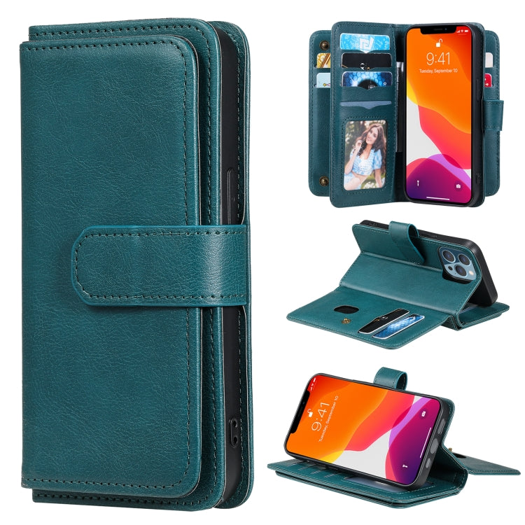 For iPhone 13 Pro Multifunctional Magnetic Copper Buckle Horizontal Flip Solid Color Leather Case with 10 Card Slots & Wallet & Holder & Photo Frame
