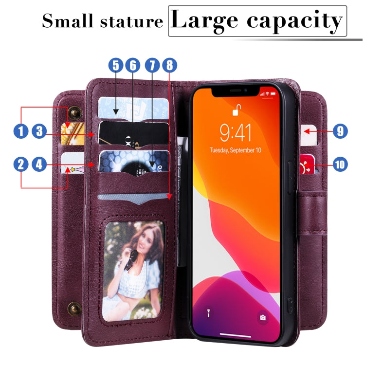 For iPhone 13 Pro Multifunctional Magnetic Copper Buckle Horizontal Flip Solid Color Leather Case with 10 Card Slots & Wallet & Holder & Photo Frame