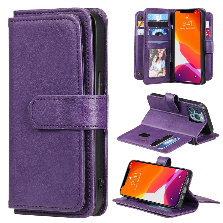 For iPhone 13 Pro Multifunctional Magnetic Copper Buckle Horizontal Flip Solid Color Leather Case with 10 Card Slots & Wallet & Holder & Photo Frame