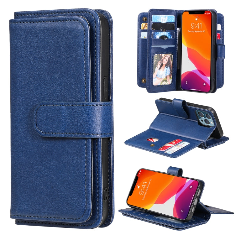 For iPhone 13 Pro Multifunctional Magnetic Copper Buckle Horizontal Flip Solid Color Leather Case with 10 Card Slots & Wallet & Holder & Photo Frame