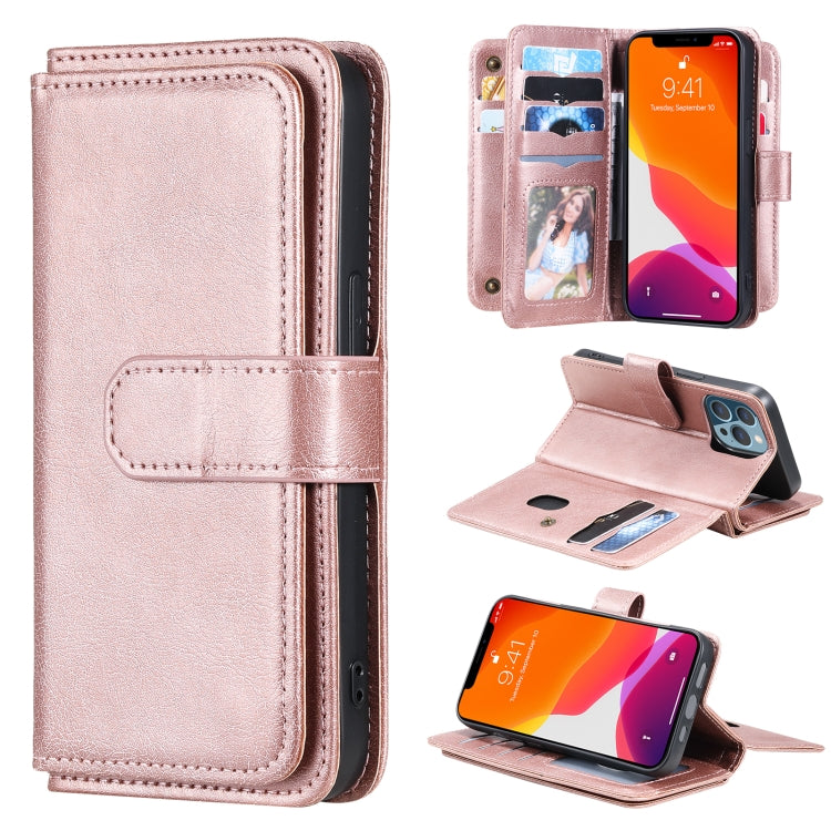 For iPhone 13 Pro Multifunctional Magnetic Copper Buckle Horizontal Flip Solid Color Leather Case with 10 Card Slots & Wallet & Holder & Photo Frame