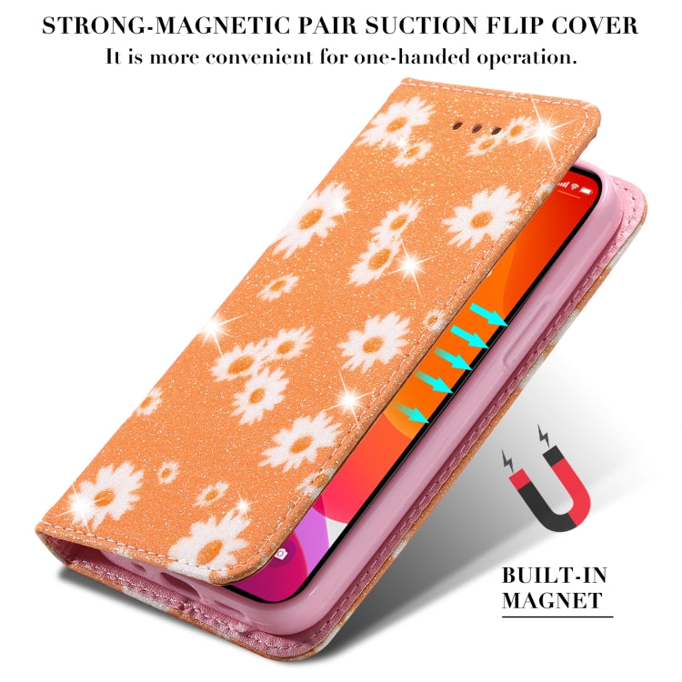 For iPhone 13 mini Glittering Daisy Magnetic Horizontal Flip Leather Case with Holder & Card Slots & Photo Frame