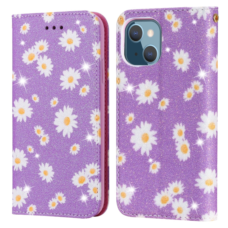 For iPhone 13 Glittering Daisy Magnetic Horizontal Flip Leather Case with Holder & Card Slots & Photo Frame