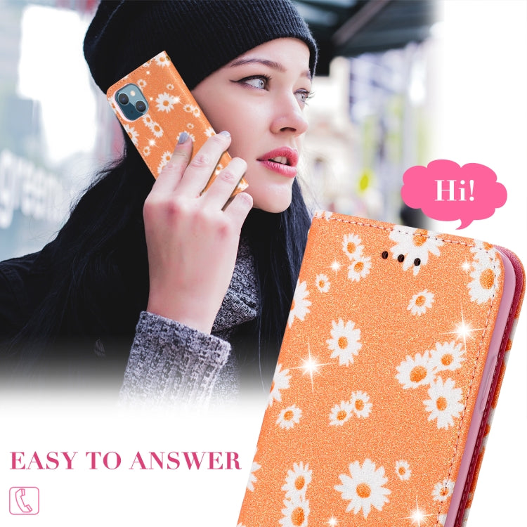 For iPhone 13 Glittering Daisy Magnetic Horizontal Flip Leather Case with Holder & Card Slots & Photo Frame