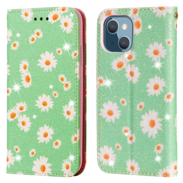 For iPhone 13 Glittering Daisy Magnetic Horizontal Flip Leather Case with Holder & Card Slots & Photo Frame