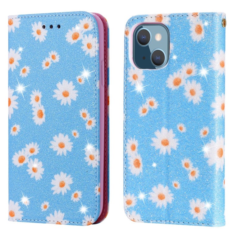 For iPhone 13 Glittering Daisy Magnetic Horizontal Flip Leather Case with Holder & Card Slots & Photo Frame