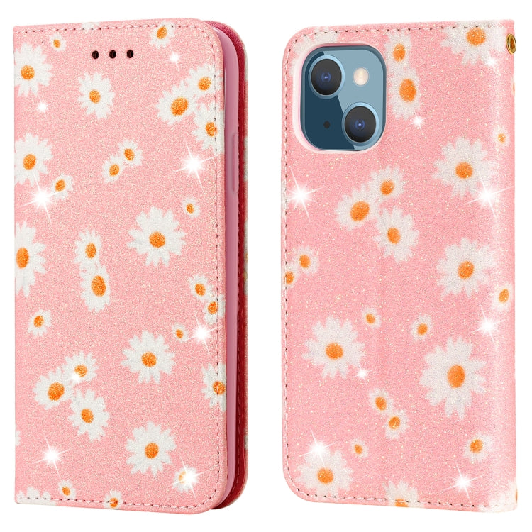 For iPhone 13 Glittering Daisy Magnetic Horizontal Flip Leather Case with Holder & Card Slots & Photo Frame