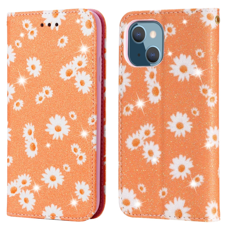 For iPhone 13 Glittering Daisy Magnetic Horizontal Flip Leather Case with Holder & Card Slots & Photo Frame
