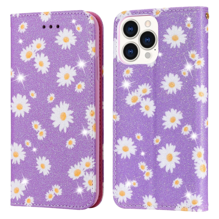 For iPhone 13 Pro Glittering Daisy Magnetic Horizontal Flip Leather Case with Holder & Card Slots & Photo Frame