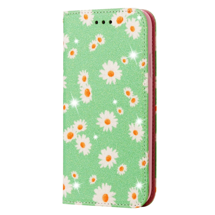 For iPhone 13 Pro Glittering Daisy Magnetic Horizontal Flip Leather Case with Holder & Card Slots & Photo Frame