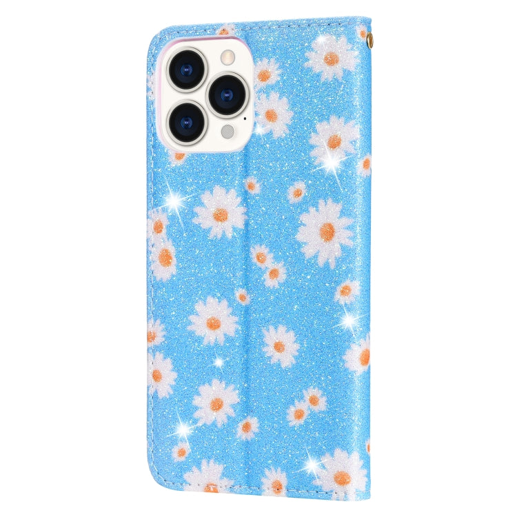 For iPhone 13 Pro Glittering Daisy Magnetic Horizontal Flip Leather Case with Holder & Card Slots & Photo Frame
